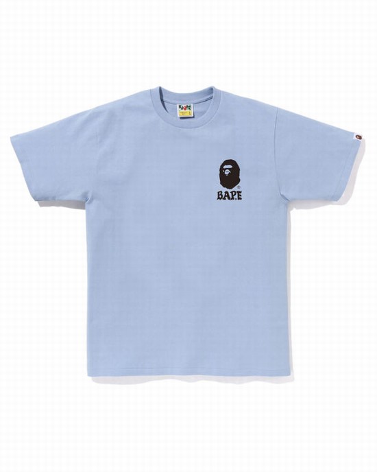 T Shirts Bape Japan Culture Lettered Homme Bleu | SXYCG6348