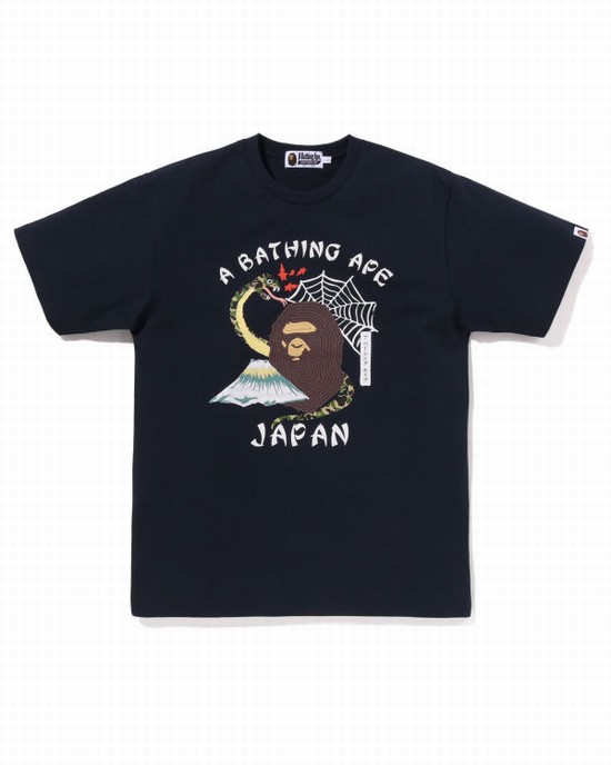 T Shirts Bape Japanese Culture Homme Bleu Marine Bleu | BONDK0729