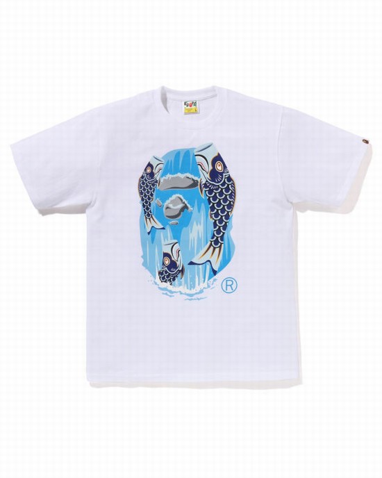 T Shirts Bape Koinobori Waterfall Ape Head Homme Blanche | PGNUJ1852