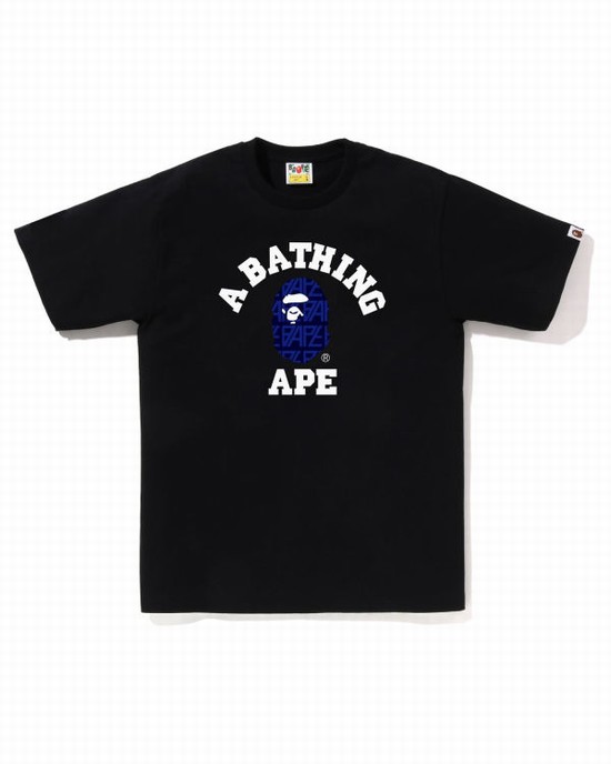 T Shirts Bape Logo Monogram College Homme Noir | CFSKL8092