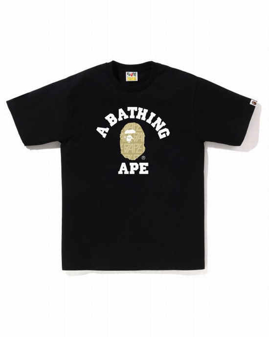 T Shirts Bape Logo Monogram College Homme Noir | SJVKP0783