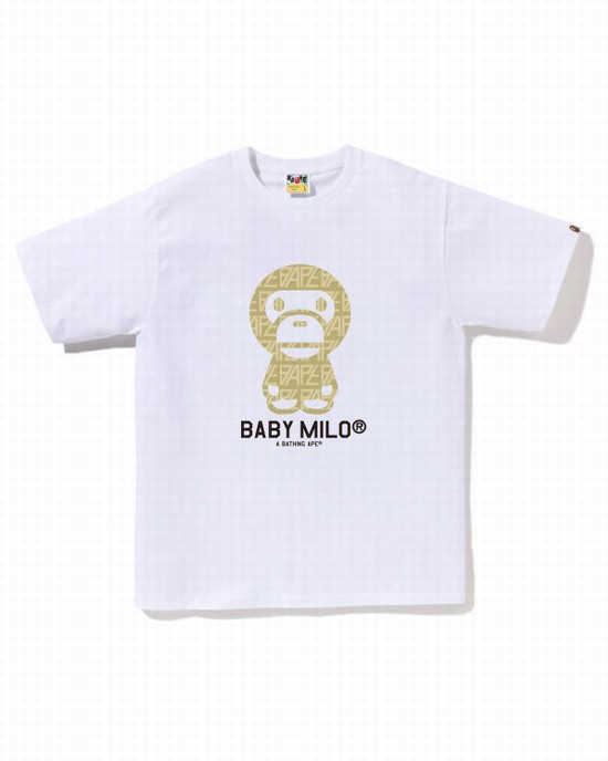 T Shirts Bape Logo Monogram Milo Homme Blanche | LYUJX7351