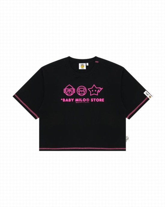 T Shirts Bape Logo crop fit Femme Noir | AQFYT7382