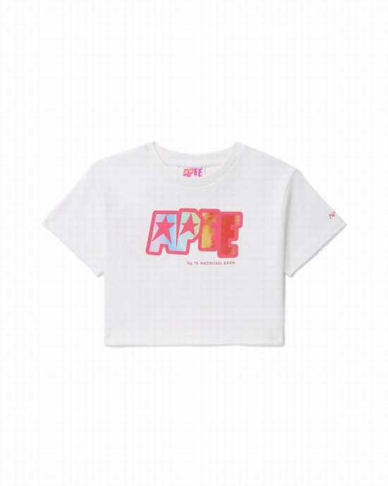 T Shirts Bape Logo printed crop Femme Blanche | VCDKQ5092