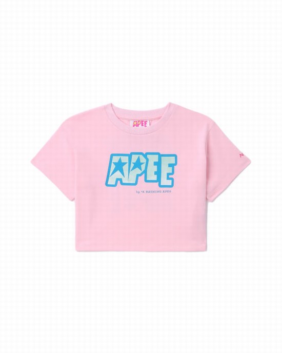 T Shirts Bape Logo printed crop Femme Rose | NDCRZ5628