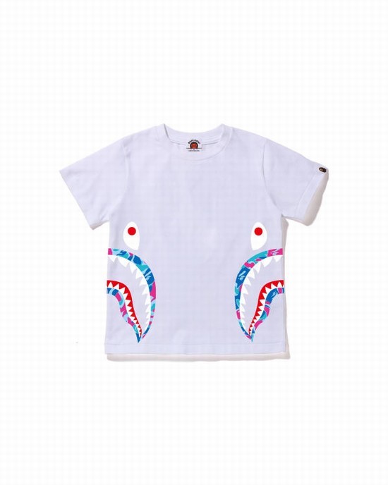 T Shirts Bape Marble Camo Side Shark Enfant Blanche | DLGOI6843