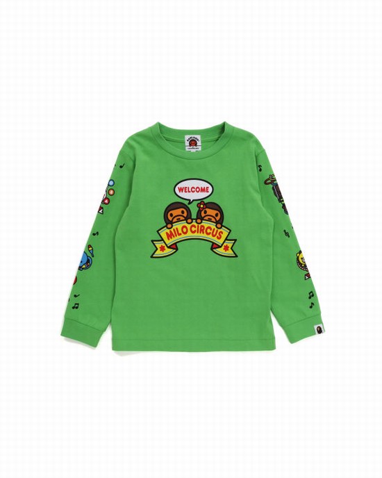 T Shirts Bape Milo Circus L/S Enfant Vert | RJBXD5348