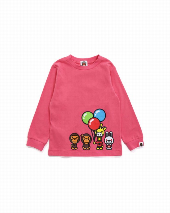 T Shirts Bape Milo & Friends L/S Enfant Rose | JTSZA8296