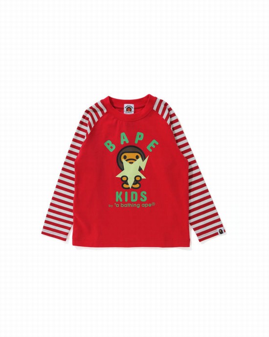 T Shirts Bape Milo Glow In The Dark STA L/S Enfant Rouge Clair | VTQCO6458