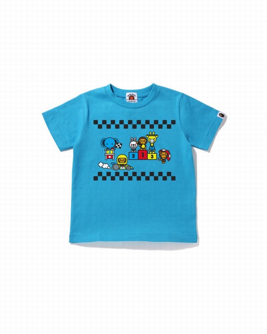 T Shirts Bape Milo Racing #3 Enfant Bleu | XZECF8352