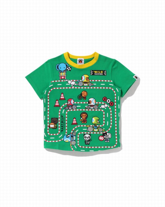 T Shirts Bape Milo Racing Big Panel Enfant Turquoise | OHTBP8240