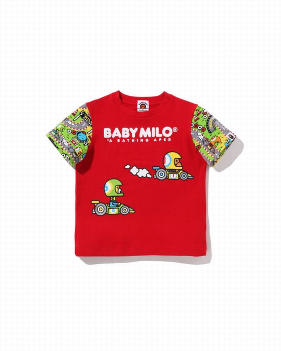 T Shirts Bape Milo Racing Friends Enfant Rouge Clair | WUKLB9652