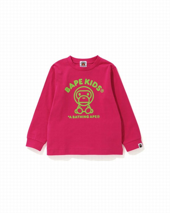 T Shirts Bape Milo Rug L/S Enfant Rose | AIEFY4569