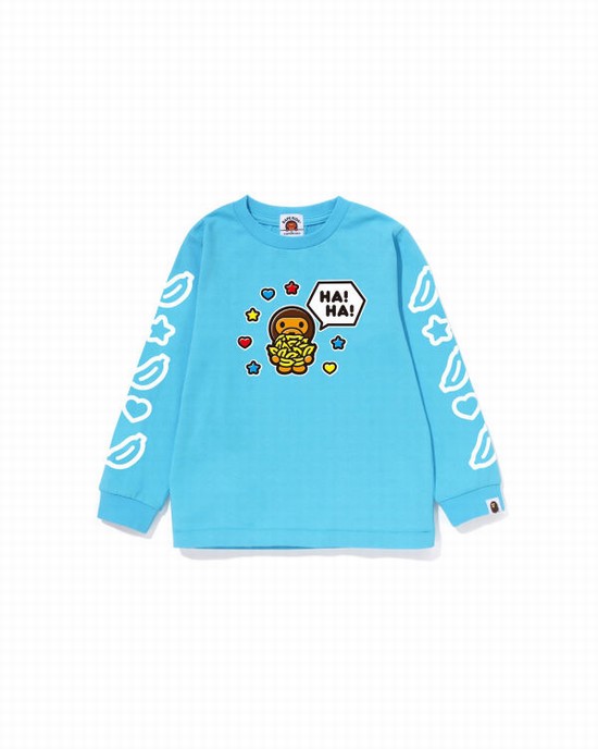 T Shirts Bape Milo Speech Balloon L/S #1 Enfant Bleu | DIYOL8630