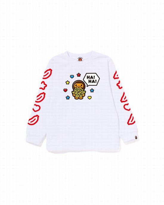 T Shirts Bape Milo Speech Balloon L/S #1 Enfant Blanche | VPEZR6418