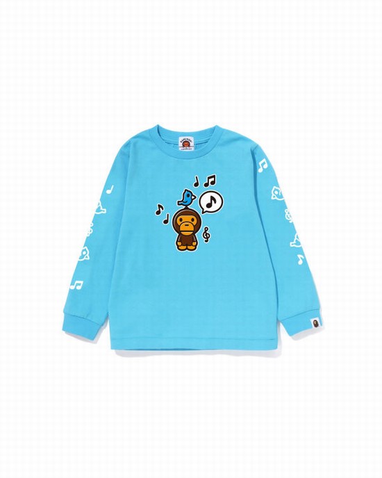 T Shirts Bape Milo Speech Balloon L/S #2 Enfant Bleu | AKQSM8371