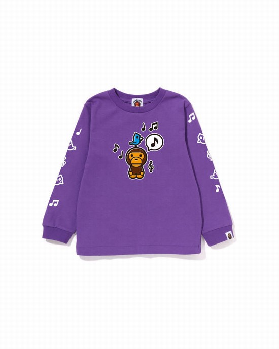 T Shirts Bape Milo Speech Balloon L/S #2 Enfant Violette | DKRUZ3160