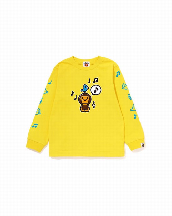 T Shirts Bape Milo Speech Balloon L/S #2 Enfant Jaune | EMRJV6125