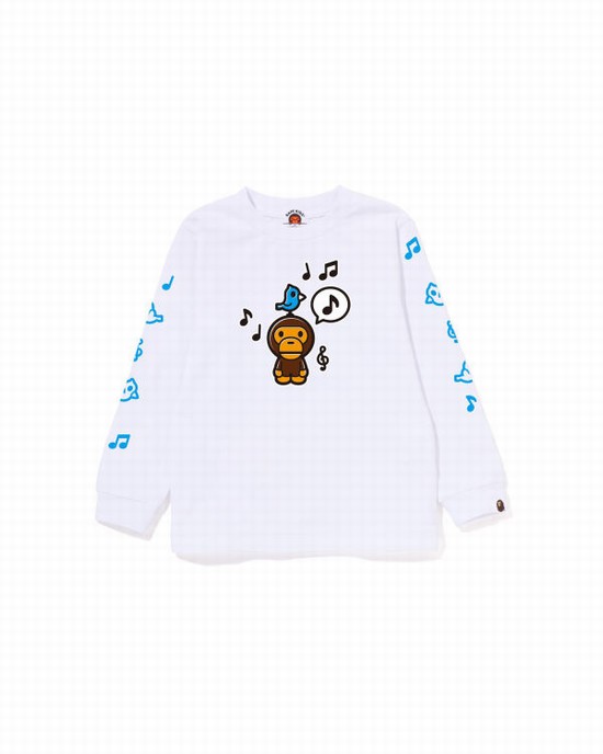 T Shirts Bape Milo Speech Balloon L/S #2 Enfant Blanche | UNFBO4130