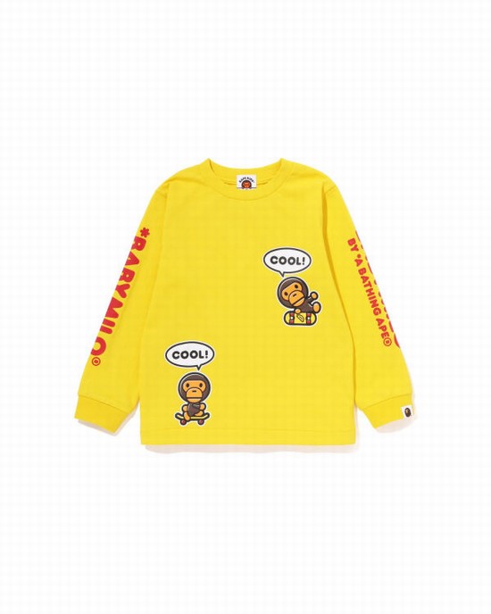 T Shirts Bape Milo Speech Balloon L/S #3 Enfant Jaune | XJNDC1604