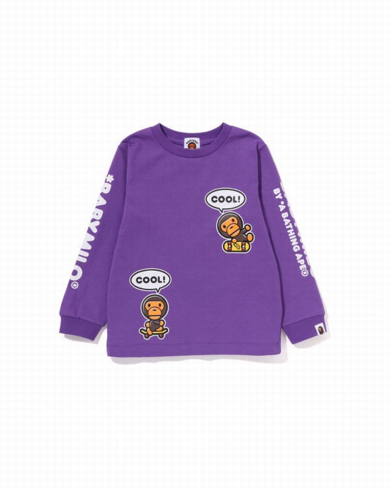 T Shirts Bape Milo Speech Balloon L/S #3 Enfant Violette | YVFGR3194