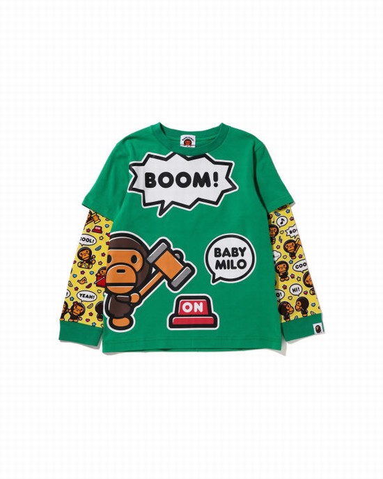 T Shirts Bape Milo Speech Balloon Layered L/S Enfant Menthe | MTJDR0431