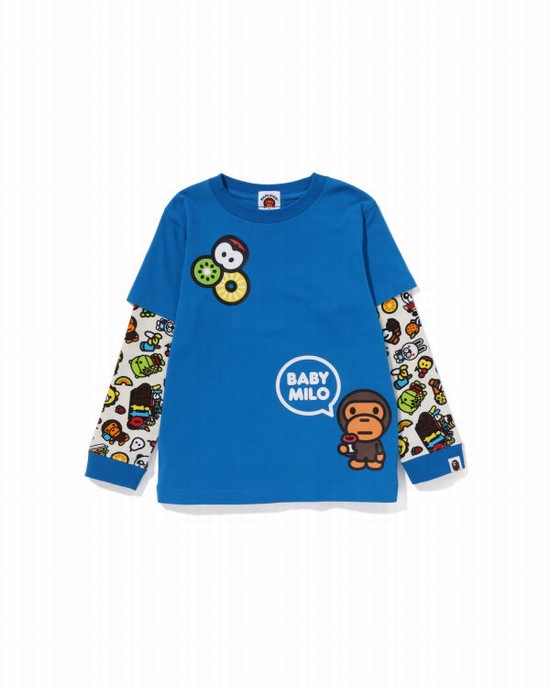 T Shirts Bape Milo mixed fruit layered sleeves Enfant Bleu | BMFRT8906