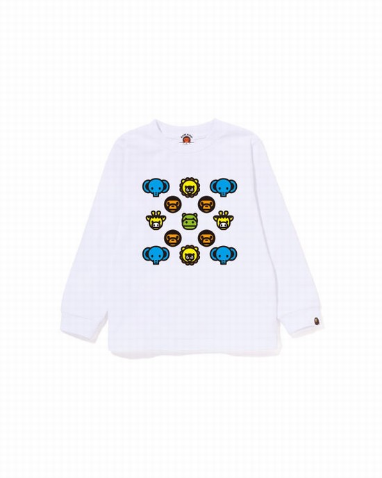 T Shirts Bape Milogram L/S Enfant Blanche | PRLFD6348