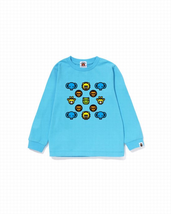 T Shirts Bape Milogram L/S Enfant Bleu | MFLGR7123