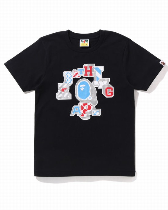 T Shirts Bape Mix Patched College Femme Noir | DNURM2945