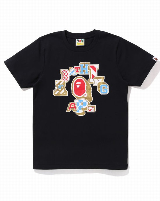 T Shirts Bape Mix Patched College Femme Noir | XQLEC4723