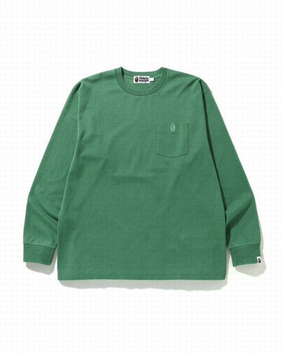 T Shirts Bape Overdye One Point Pocket Relaxed Fit L/S Homme Vert Clair | APLVZ8234