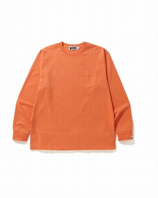 T Shirts Bape Overdye One Point Pocket Relaxed Fit L/S Homme Orange | NXVGQ2046