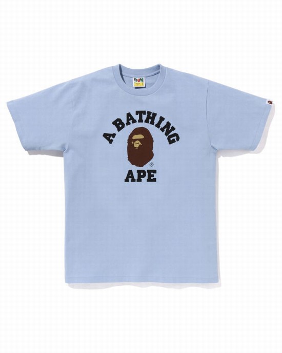 T Shirts Bape Pigment College Homme Bleu | WISXT5097