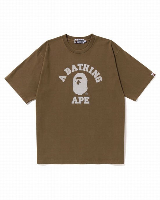 T Shirts Bape Pigment Dyed College Relaxed Fit Homme Beige | BGXWZ6095