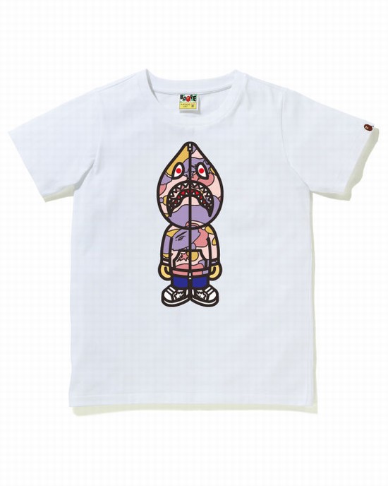 T Shirts Bape STA Camo Classiche Milo Shark Femme Blanche | PHVZW4257