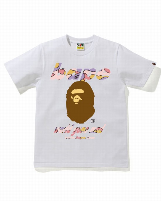 T Shirts Bape STA Camo WGM Ape Head Femme Blanche | NLKGD3971