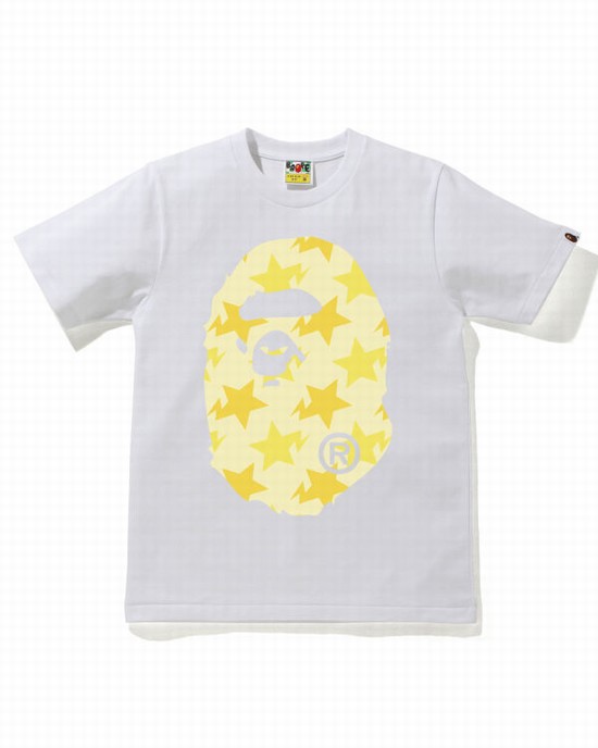 T Shirts Bape STA Pattern Big Ape Head Femme Blanche | HTVQK7362