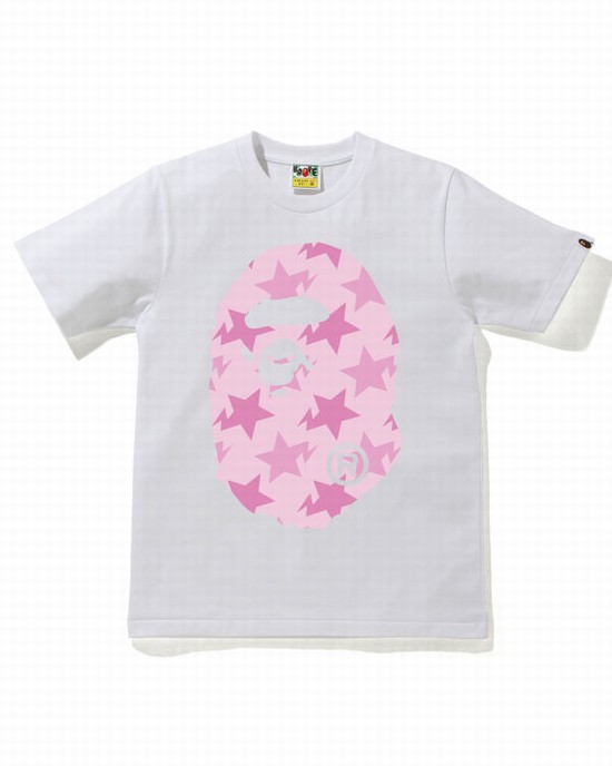 T Shirts Bape STA Pattern Big Ape Head Femme Blanche | UCYLE8764