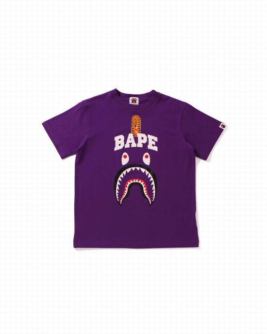 T Shirts Bape Shark Print Enfant Violette | SQMPH4937