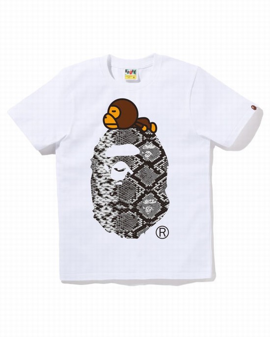 T Shirts Bape Snake Milo On Big Ape Femme Blanche | UGVBI4093