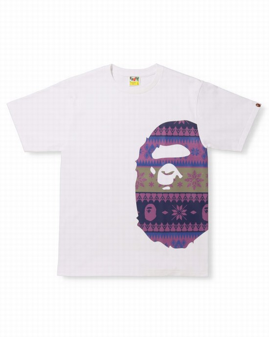 T Shirts Bape Snow Pattern Side Big Ape Head Homme Blanche | EHKGJ7806