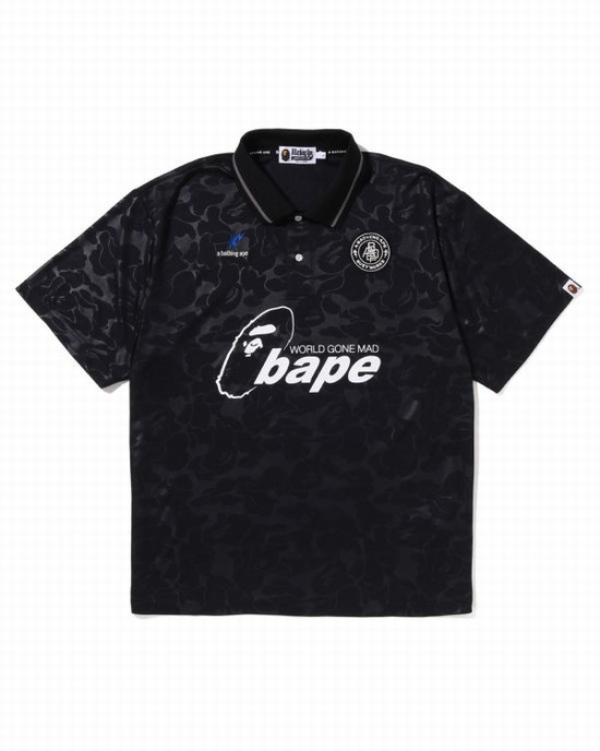 T Shirts Bape Soccer Game Relaxed Fit Polo Homme Noir | KMROL4123