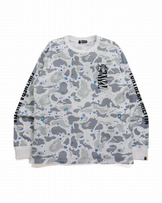 T Shirts Bape Space Camo Tiger L/S Homme Blanche | FUZYS8916