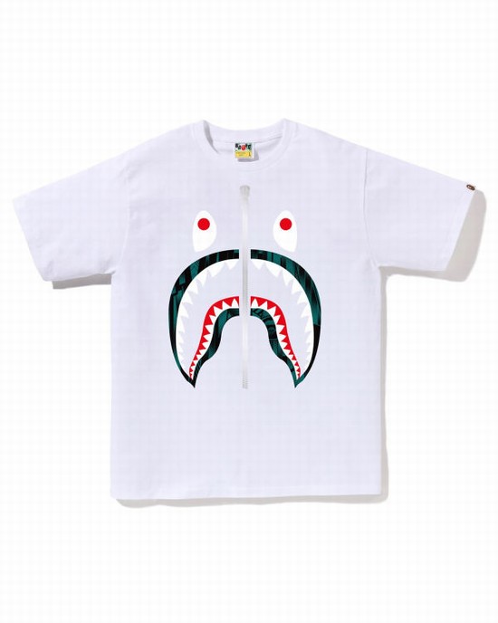 T Shirts Bape Speed Racer Shark Homme Blanche | ABIKL9637