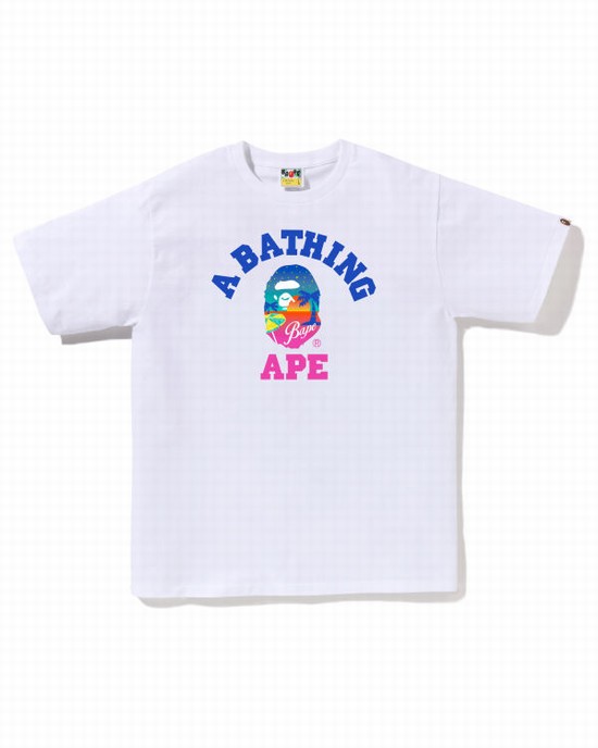 T Shirts Bape Sunset Beach Homme Blanche | XPTVI1357