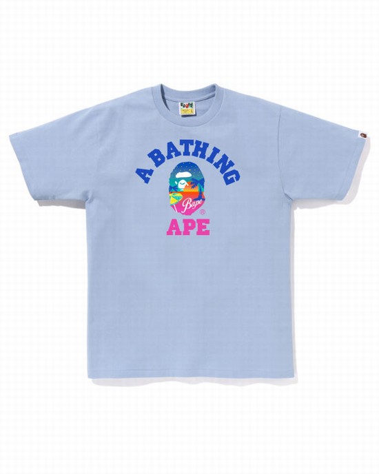 T Shirts Bape Sunset Beach Homme Bleu Clair | IWYGN5413