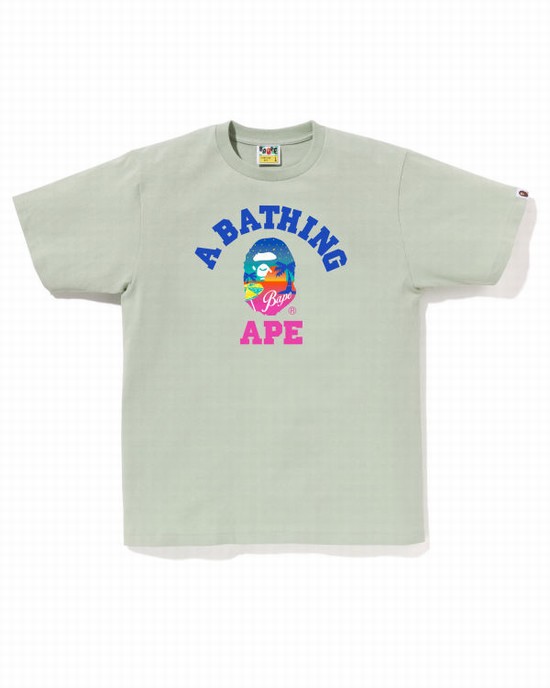 T Shirts Bape Sunset Beach Homme Vert Clair | GTXDR5108