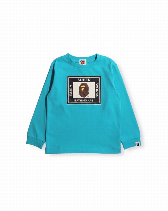 T Shirts Bape Super Busy Works L/S Enfant Bleu | VZCLM4381