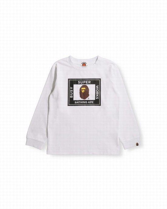 T Shirts Bape Super Busy Works L/S Enfant Blanche | ZMNQU0619